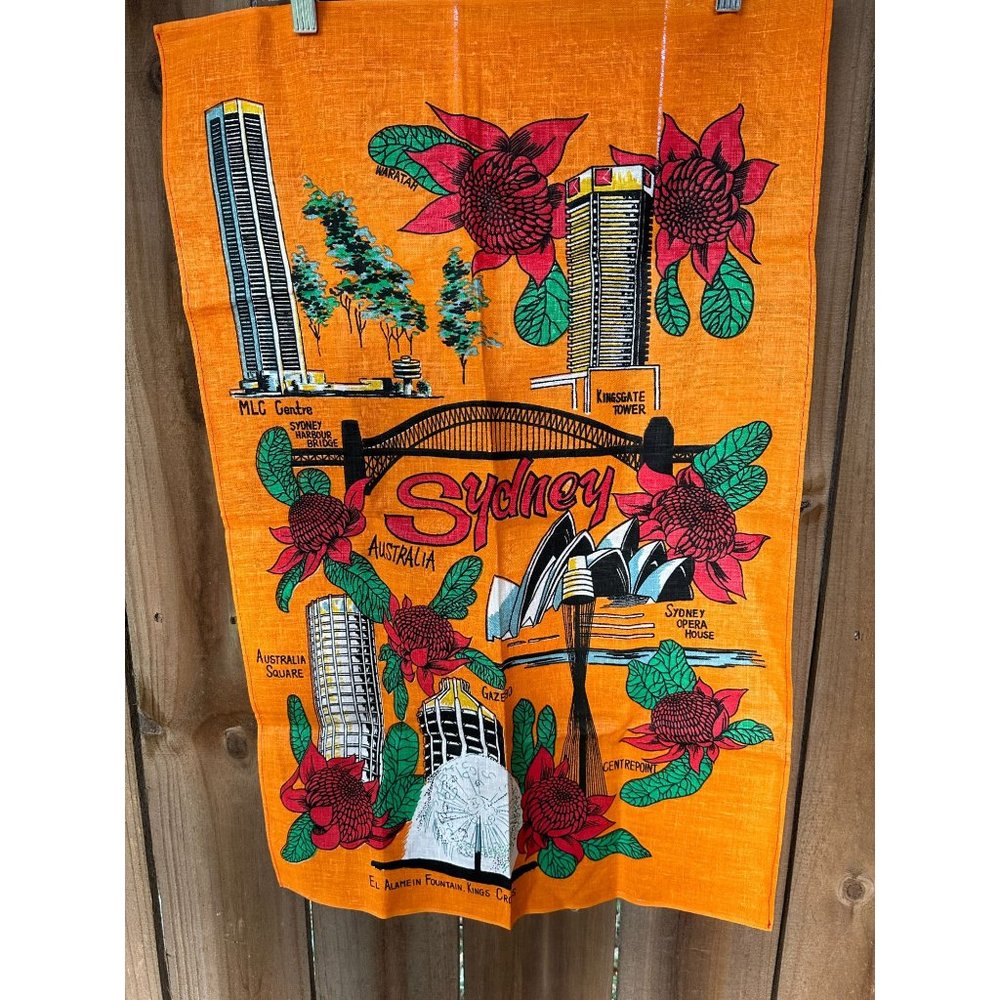 Vintage SYDNEY AUSTRALIA Souvenir LINEN TEA TOWEL NWOT 18" x 29"